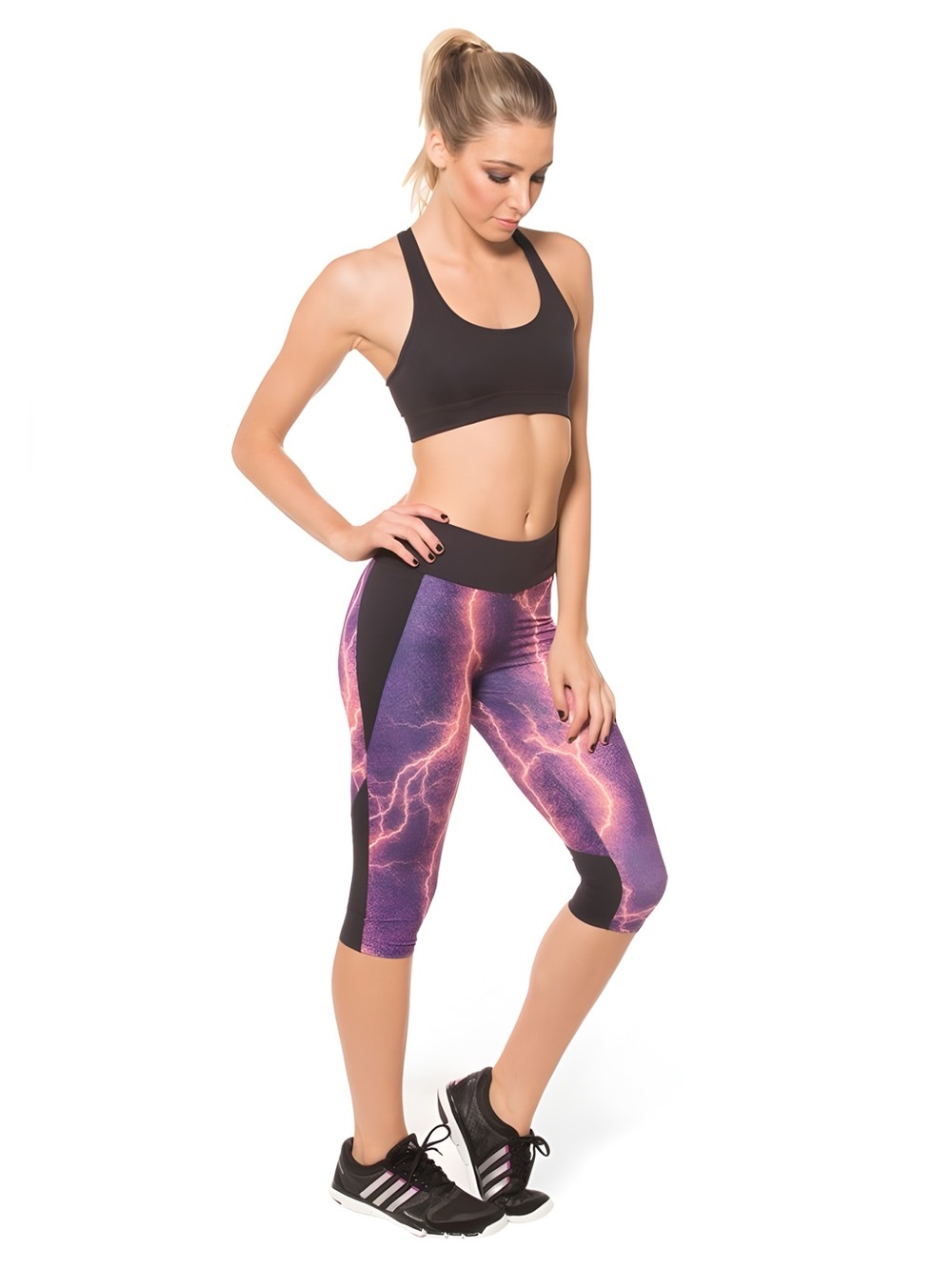 Blackmilk Lightning Purple Combat Pants Small RARE Pockets Gym Capri Leggings - Picture 6 of 8